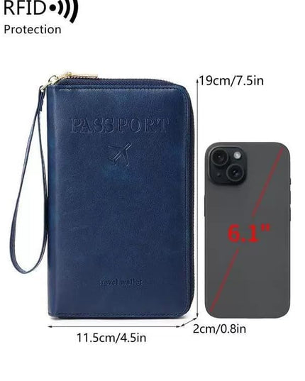 Multi-Functional RFID Passport Wallet,Travel Wallet for Men & Women,With zipper, anti-theft passport holder，Slim Leather Cover for Credit Cards, Tickets, Cash (Green)