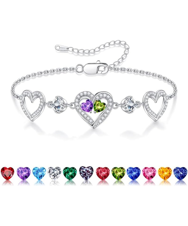 Iefil Valentines Day Gifts for Her - 925 Sterling Silver Heart Birthstone Bracelet Birthday Anniversary Jewelry Gifts for Her Wife