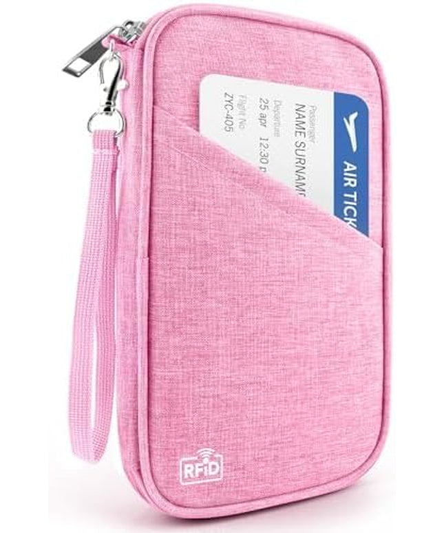 Passport Holder Family RFID Travel Document Organizer for Women Waterproof Passport Wallet Men Portable Case for Cards, Boarding Pass, ID, Money, Tickets with Zipper