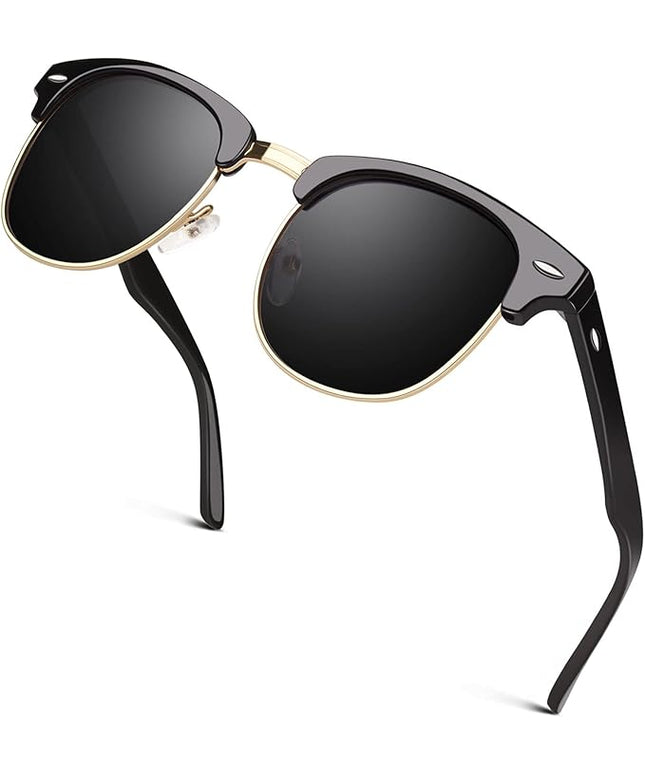 GQUEEN Classic Horn Rimmed Semi Rimless Polarized Sunglasses for Men Women GQO6