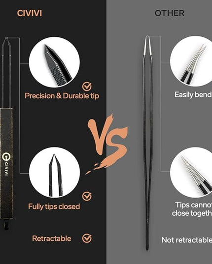 CIVIVI Precision Tweezers for Splinters, Retractable Keychain Tweezers for Men Women EDC Carry, Tac-N-Tweeze Tweezers with Leather Sheath Designed By Bob Terzuola C19062B-A