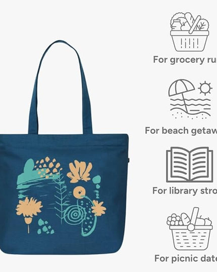 Ecoright Aesthetic Canvas Tote Bag for Women Large Zipper Tote Bags with Pocket, Womens Tote Bag for Yoga, Work, Beach
