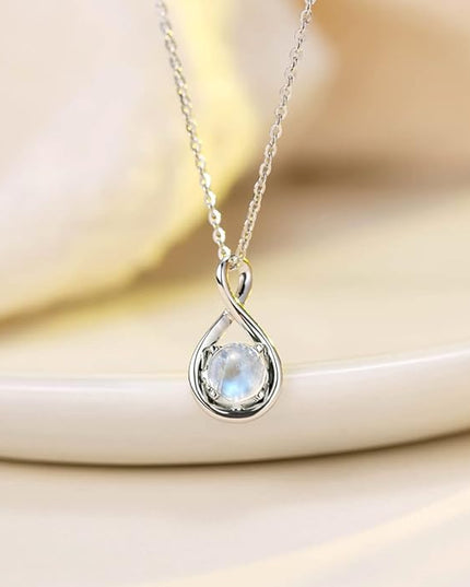 FANCIME 14K Solid Gold Birthstone Pendant with Sterling Silver Chain Infinity Gemstone Necklace Fine Jewelry Anniversary Birthday Christmas Gifts for Women Wife Her
