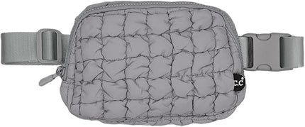 C.C Quilted Puffer Fanny Pack For Women Unisex - Daily Waist Crossbody Belt bag With Adjustable Strap (Grey)