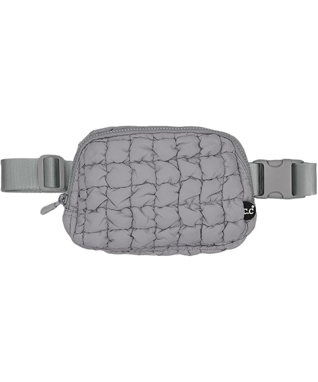 C.C Quilted Puffer Fanny Pack For Women Unisex - Daily Waist Crossbody Belt bag With Adjustable Strap (Grey)