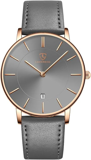 L LAVAREDO Watch for Men, Extremely Thin Mens Watches Minimalist Analog Men's Leather Wrist Watches with Time/Date, Birthday Gift for Men Boyfriend