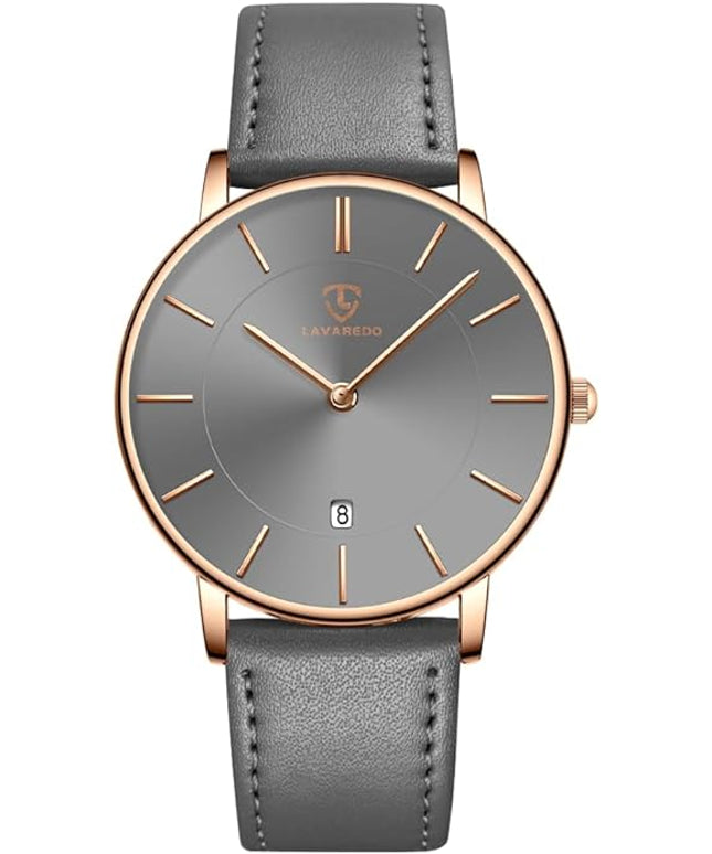 L LAVAREDO Watch for Men, Extremely Thin Mens Watches Minimalist Analog Men's Leather Wrist Watches with Time/Date, Birthday Gift for Men Boyfriend