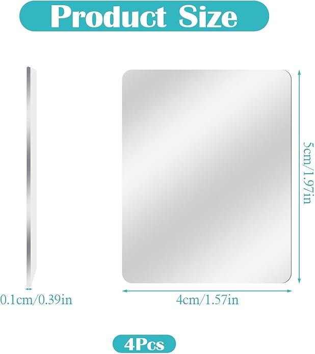 4Pcs Mirror Phone Case, Acrylic Square Phone Mirrors Decal for Phones Case Back, Self-Adhesive Makeup Mirror Stickers for Cellphone Cases