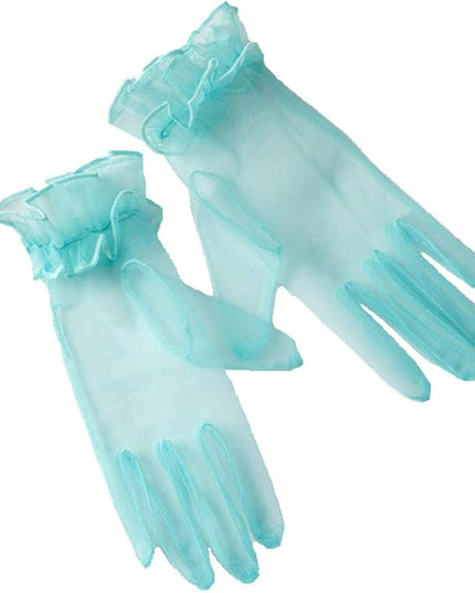Women's Summer Tulle Gloves Pleated Ruffle Full Finger Wrist Length Opera Party Gloves