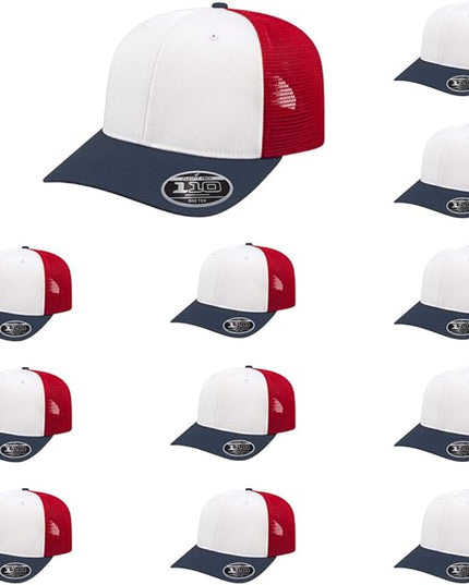 Cap America i8502 Flexfit 110 Premium Mid Profile 6-Panel Mesh Back Trucker Cap Hat w/UV Guard & Adjustable Snapback