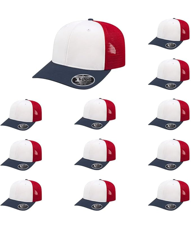 Cap America i8502 Flexfit 110 Premium Mid Profile 6-Panel Mesh Back Trucker Cap Hat w/UV Guard & Adjustable Snapback