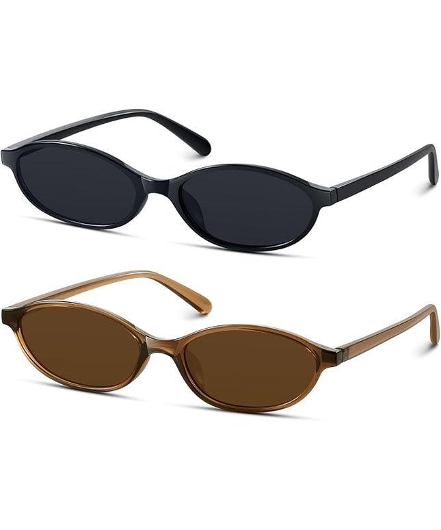 KUGUAOK Retro Oval Sunglasses for Women 90s Design Small Cat Eye Sun Glasses UV Protection Y2k Trendy Narrow Shades