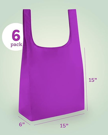 Masirs Reusable Grocery Bag (6-PACK | COLORS) - Reusable Ripstop Bags - Large, Strong Eco Friendly Bags - Foldable Shopping Bag - For Kitchen, Grocery & More - Packable Shopping Bag