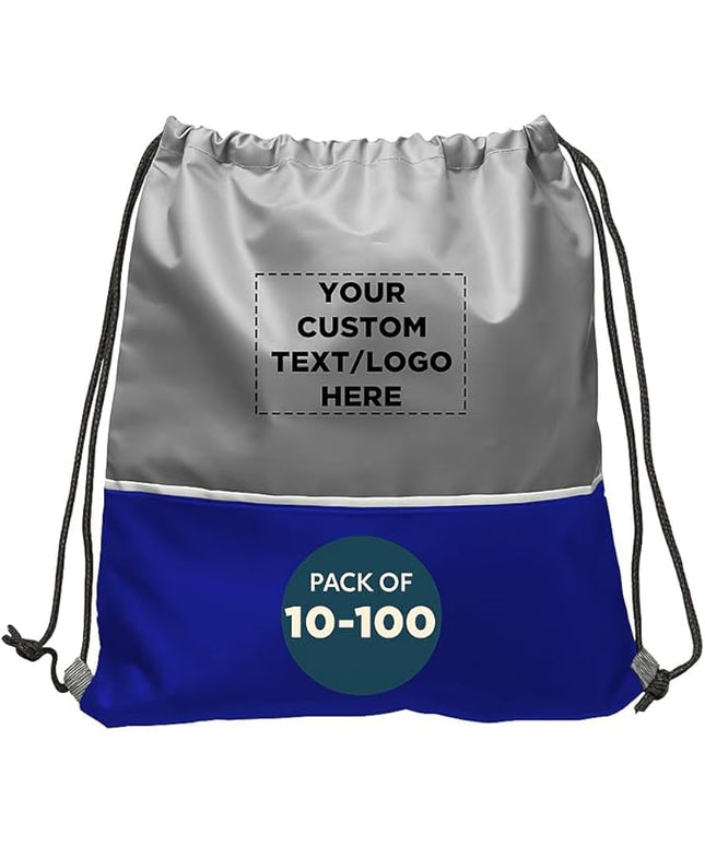 DISCOUNT PROMOS Custom Easy Go Drawstring Backpack Set of 10/50/100, Personalized Bulk Pack - Great for Travelling, Gym and for Everyday Use - Blue