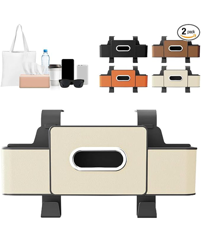 Back Seat Car Organizer,3-in-1 Car Backseat Storage Box with Cup Holder,Tissue Box,Trash Bin&Hooks,Multifunctional Waterproof Storage for Hold Phones Snacks Drinks Handbags (2, White)