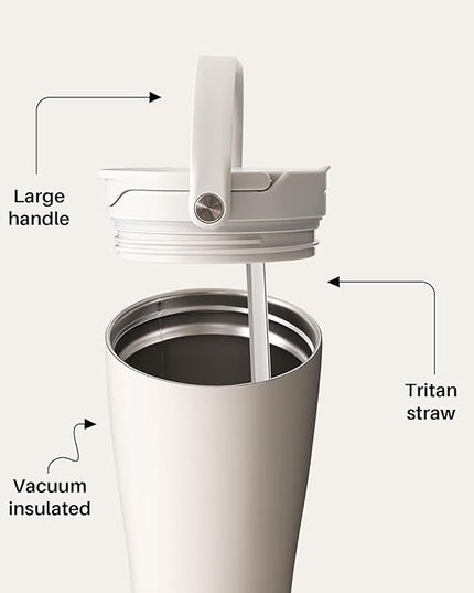 BOTTLE BOTTLE Insulated Tumbler with Handle & Straw Lid, 30oz Stainless Steel Leak-Proof Water Bottle for Hot & Cold Drinks, Add Ice Without Unscrewing, BPA-Free for Travel, Sports, Office(Gray)