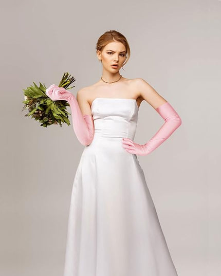 Lansian Long Opera Party Gloves for Women 1920s 20s Satin Gloves Costumes Elbow Length Bridal Evening Dress, 21 inches