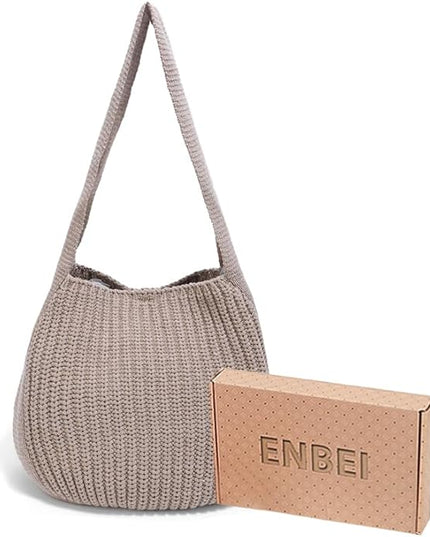 ENBEI Women's Crochet Tote Bag Knit Shoulder bag,Aesthetic Bag,Cute Eco-Friendly Tote for Travel,Daily Use,Gift Box Packaging