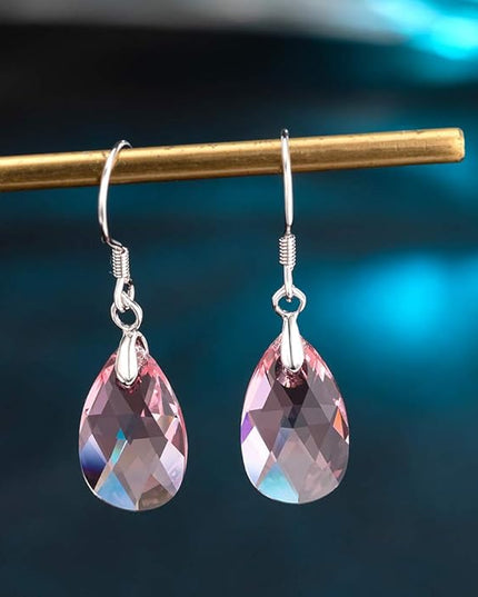 Teardrop Austrian Crystal Drop Dangle Earrings for Women 925 Sterling Silver Hook Hypoallergenic Jewelry