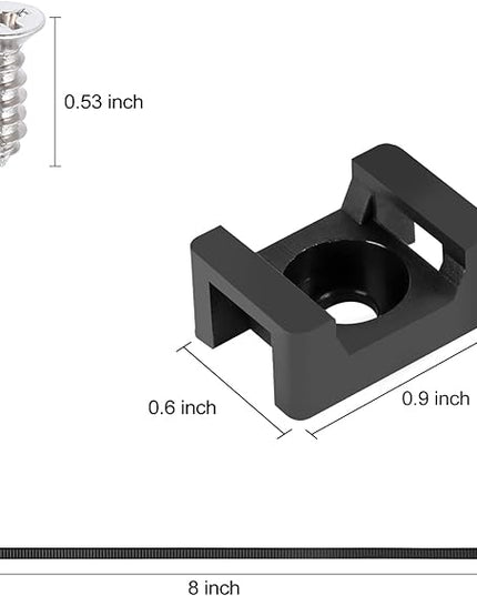 100 Pcs Cable Zip Tie Saddle Type Mounts Base with 8" Cable Ties Tapping Screw, Wire Cable Clips Organizer Holders Clamps Black (Pack of 2)