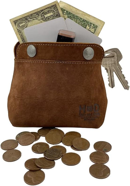 Hide & Drink, Leather Double Snap Pouch, Coin Purse, Cash & Card Holder, Cable Organizer, Makeup, Handmade (Swayze Suede)