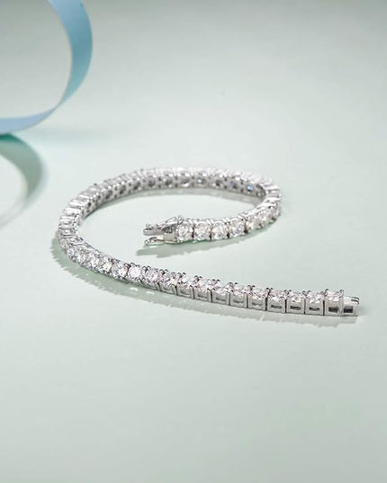 FANCIME Birthstone Bracelet Sterling Silver Gemstone Tennis Bracelets Fine Jewelry Wedding Bridal Prom Birthday Gift for Women Her, Length 7.2 Inch Width 4mm