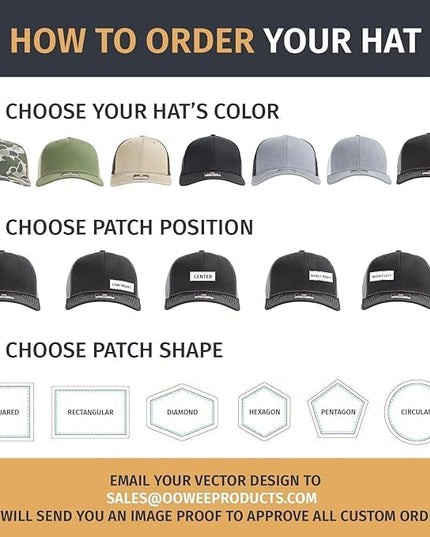 Oowee Products Custom Leather Patch Richardson 112 Trucker Hat, Cotton/Polyester Mesh, Snapback Closure, Handcrafted in USA