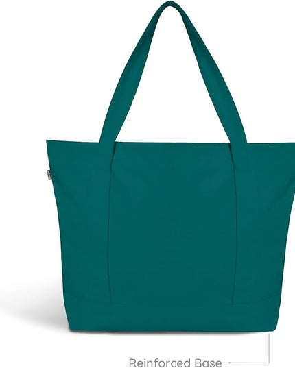 Eco Right Canvas Tote Bag for Women with Zip & Inner Pocket, 100% Organic Cotton Tote Bags for Men, Shopping, Beach