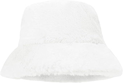 Women Plush Fluffy Bucket Hat Warm Lining Winter Faux Fur Cozy Wide Brim Winter