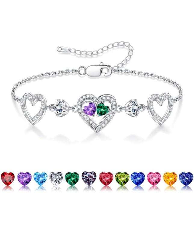 Iefil Valentines Day Gifts for Her - 925 Sterling Silver Heart Birthstone Bracelet Birthday Anniversary Jewelry Gifts for Her Wife