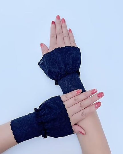 Women's Short Lace Gloves Fingerless for Driving Wedding Wrist Length Bridal Prom Gloves