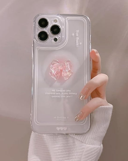 for iPhone 16 Pro Max Case, [2 in 1 with Pearl Beaded Wrist Strap Bracelet Chain] 3D Cute Pink Bow Decor for Women Girl