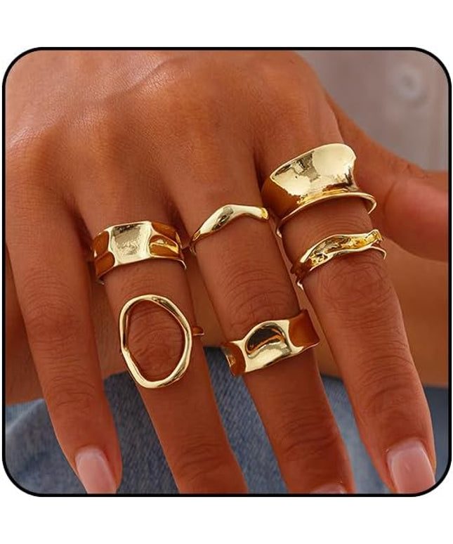 Chunky Rings for Women Adjustable Thick Rings Set Trendy Statement Stackable Ring for Women Chunky Jewlery Irregular Dome Flower Finger Knkuckle Thumb Ring