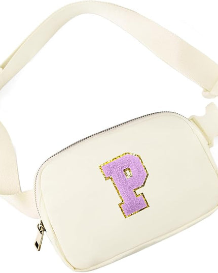 Gitus Gifts for 8 9 10 11 12 Year Old Girls Belt Bag Fanny Pack Crossbody Bags with Initial Letter Patch Cute Stuff Birthday Gifts for Teen Girls Women Personalized Trend Stuff (Ivory-P)