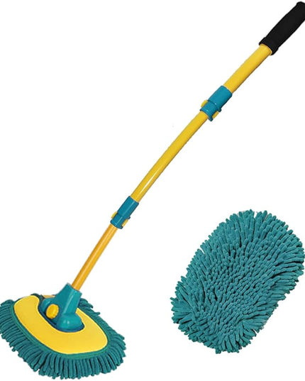 Car Wash Brush with Long Handle,Car Wash Mop Mitt with 1 Replacement Head , Extension Pole Car Brush Cleaning Kit for Cars Trucks