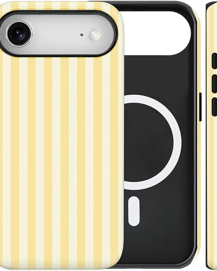 Magnetic for iPhone 17 Air Case Cute Stripes Phone Case, Shockproof Slim TPU and Hard PC Protective Phone Cover Compatible with MagSafe Designed for Women Girls, Pink and White