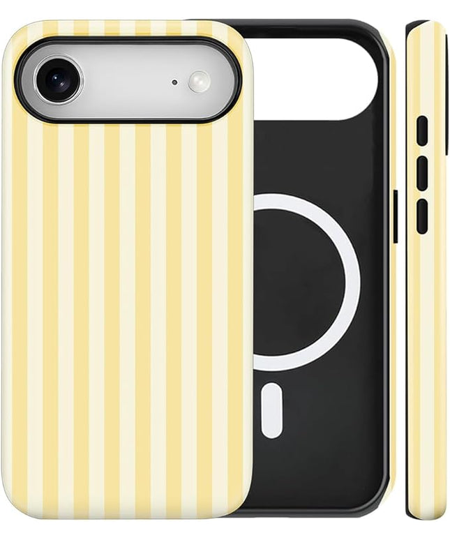 Magnetic for iPhone 17 Air Case Cute Stripes Phone Case, Shockproof Slim TPU and Hard PC Protective Phone Cover Compatible with MagSafe Designed for Women Girls, Pink and White