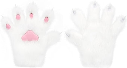 HAOAN Wolf Paw Gloves Faux Fur Cat Fingerless Mittens Winter Warm Cosplay Halloween Fancy Party Costume Accessories
