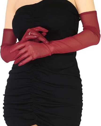 Women's Super Long Sheer Gloves 1920s Mesh Tulle Gloves for Opera Christmas Costume Party Dance Bridal