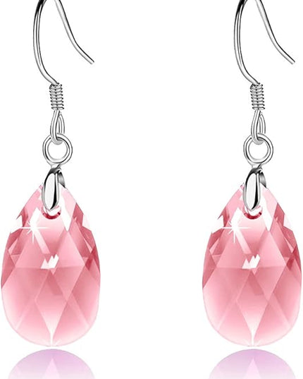 Teardrop Austrian Crystal Drop Dangle Earrings for Women 925 Sterling Silver Hook Hypoallergenic Jewelry