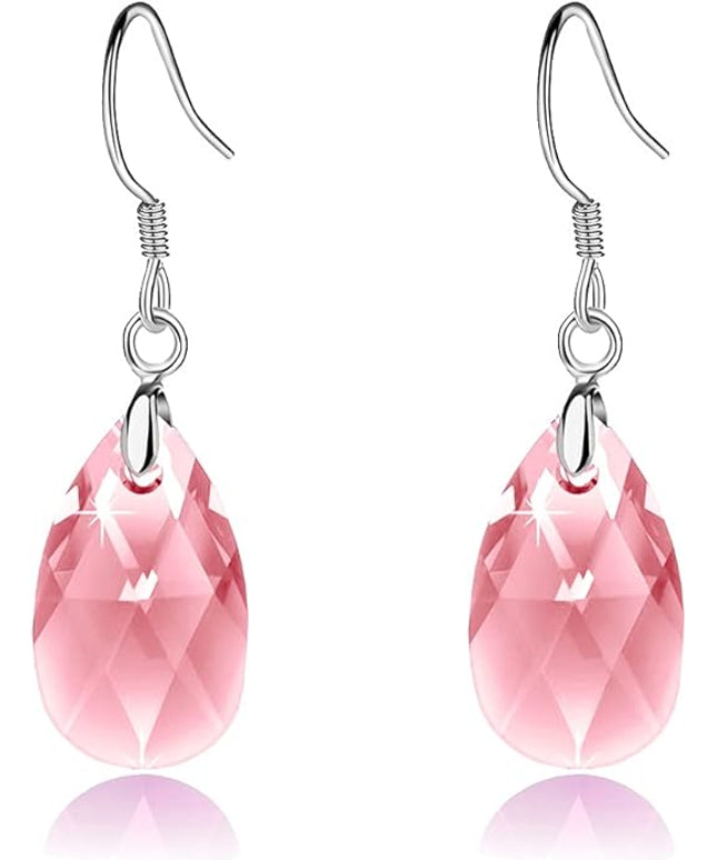 Teardrop Austrian Crystal Drop Dangle Earrings for Women 925 Sterling Silver Hook Hypoallergenic Jewelry