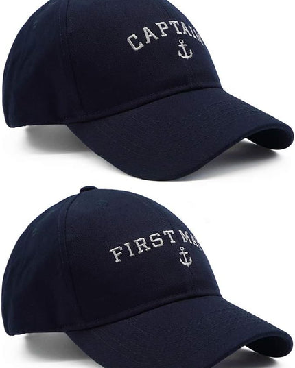 Captain Hat & First Mate | Matching Skipper Boating Baseball Caps | Nautical Marine Sailor Navy Hats