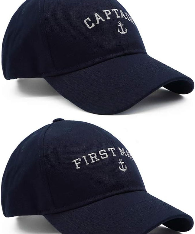 Captain Hat & First Mate | Matching Skipper Boating Baseball Caps | Nautical Marine Sailor Navy Hats