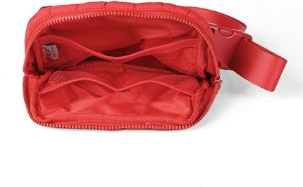 C.C Quilted Puffer Fanny Pack For Women Unisex - Daily Waist Crossbody Belt bag With Adjustable Strap (Red)
