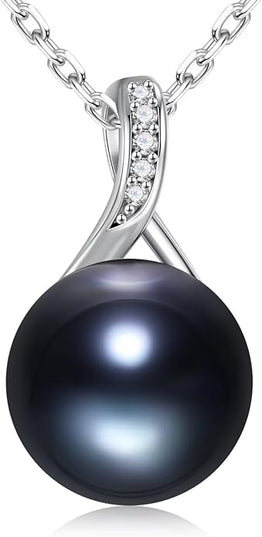 Iefil 10-11mm Tahitian Black Pearl & Freshwater Pearl Necklace - S925 Sterling Silver Pearls Necklace, Anniversary Birthday Gifts for Women Wife Girlfriend Mom