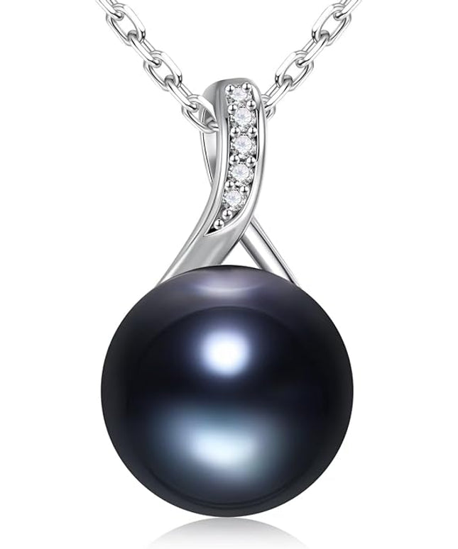Iefil 10-11mm Tahitian Black Pearl & Freshwater Pearl Necklace - S925 Sterling Silver Pearls Necklace, Anniversary Birthday Gifts for Women Wife Girlfriend Mom