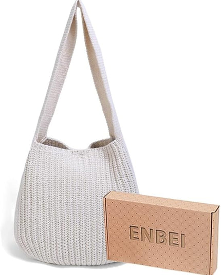 ENBEI Women's Crochet Tote Bag Knit Shoulder bag,Aesthetic Bag,Cute Eco-Friendly Tote for Travel,Daily Use,Gift Box Packaging