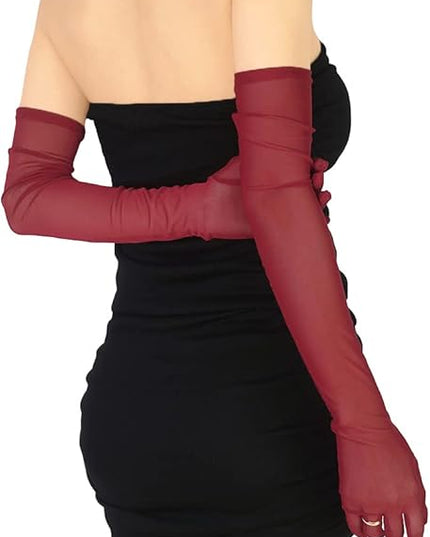 Women's Super Long Sheer Gloves 1920s Mesh Tulle Gloves for Opera Christmas Costume Party Dance Bridal