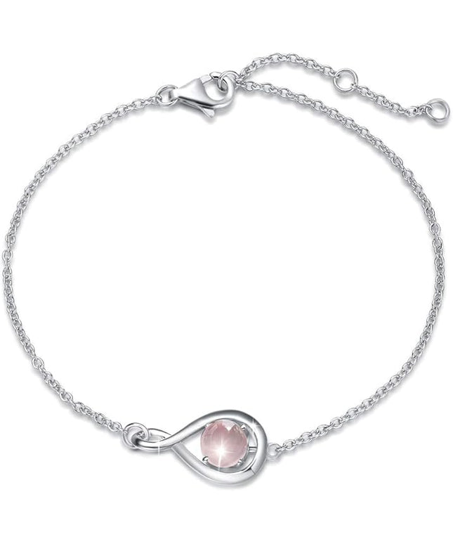 FANCIME Love Bracelet 925 Sterling Silver Infinity Birthstone Bracelets for Women Fine Jewelry Birthday Christmas Gifts for Her Mom Wife, Chain Length 6.7"+1.2" Extend