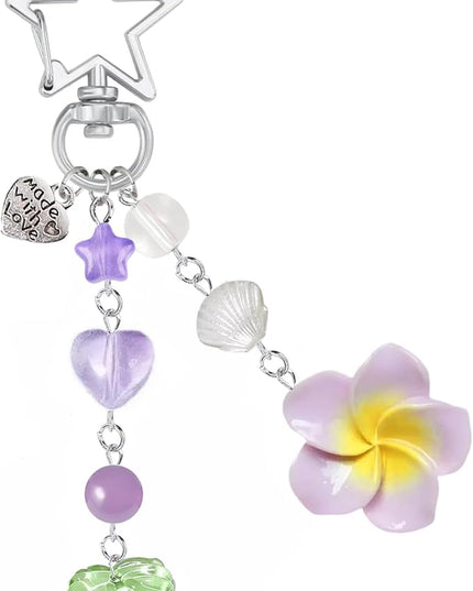 Agromusk Hibiscus Flower Keychain,Cute Y2K Hawaiian Tropical Flowers Keychains Aesthetic Star Summer Beach Decor for Women